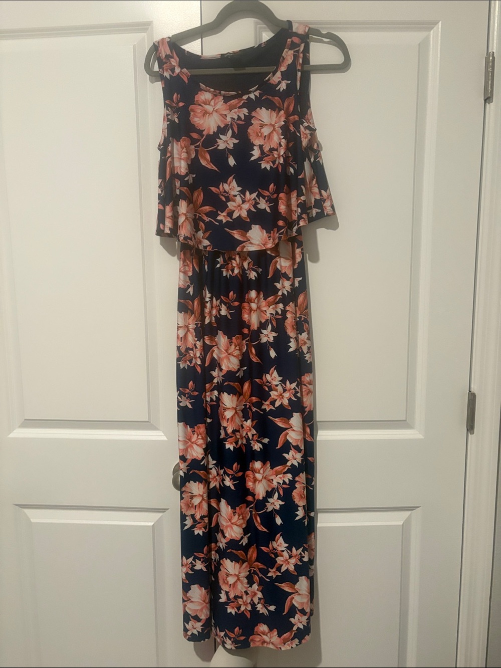Robert Louis Navy Maxi Dress with Pink Floral Print